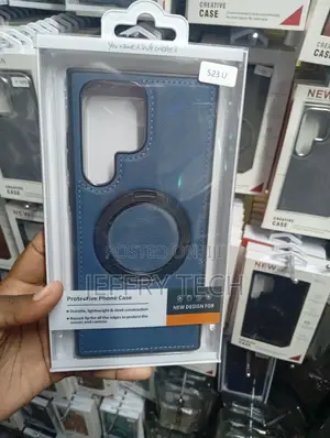 Blue Faux-Leather MagSafe Ring Case for the Samsung Galaxy S23 Ultra