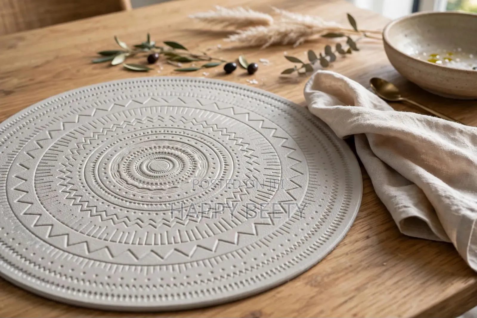 Embossed Black PU Leather Round Placemats