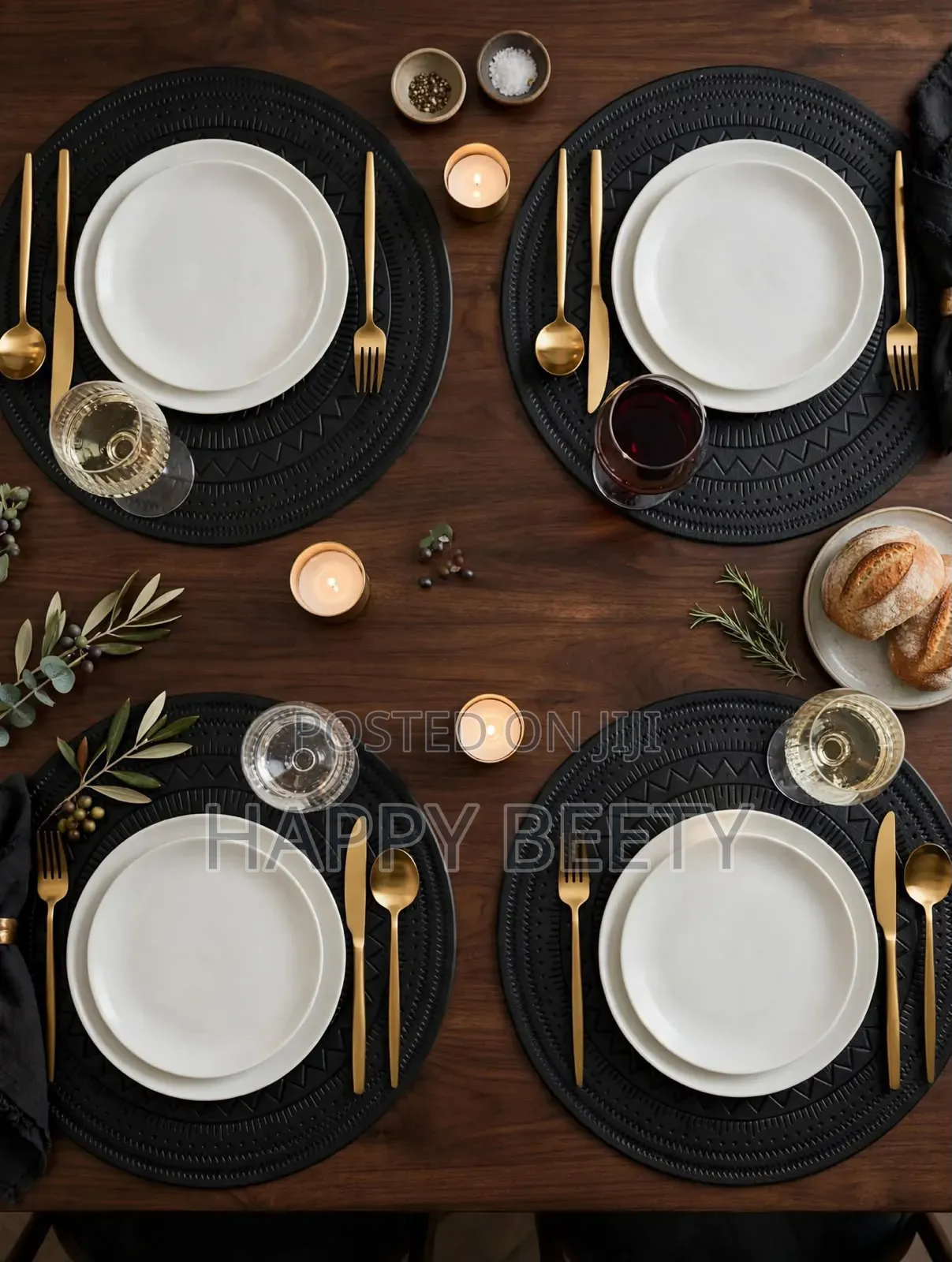 Embossed Black PU Leather Round Placemats