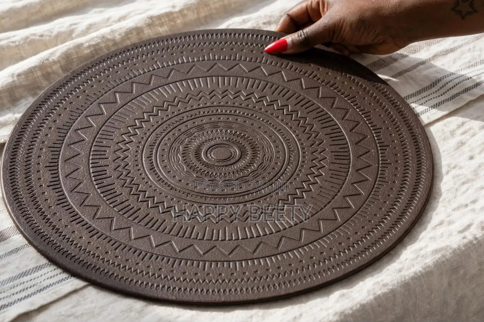 Embossed Black PU Leather Round Placemats