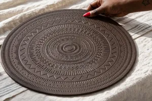 Embossed Black PU Leather Round Placemats