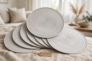 Embossed Black PU Leather Round Placemats
