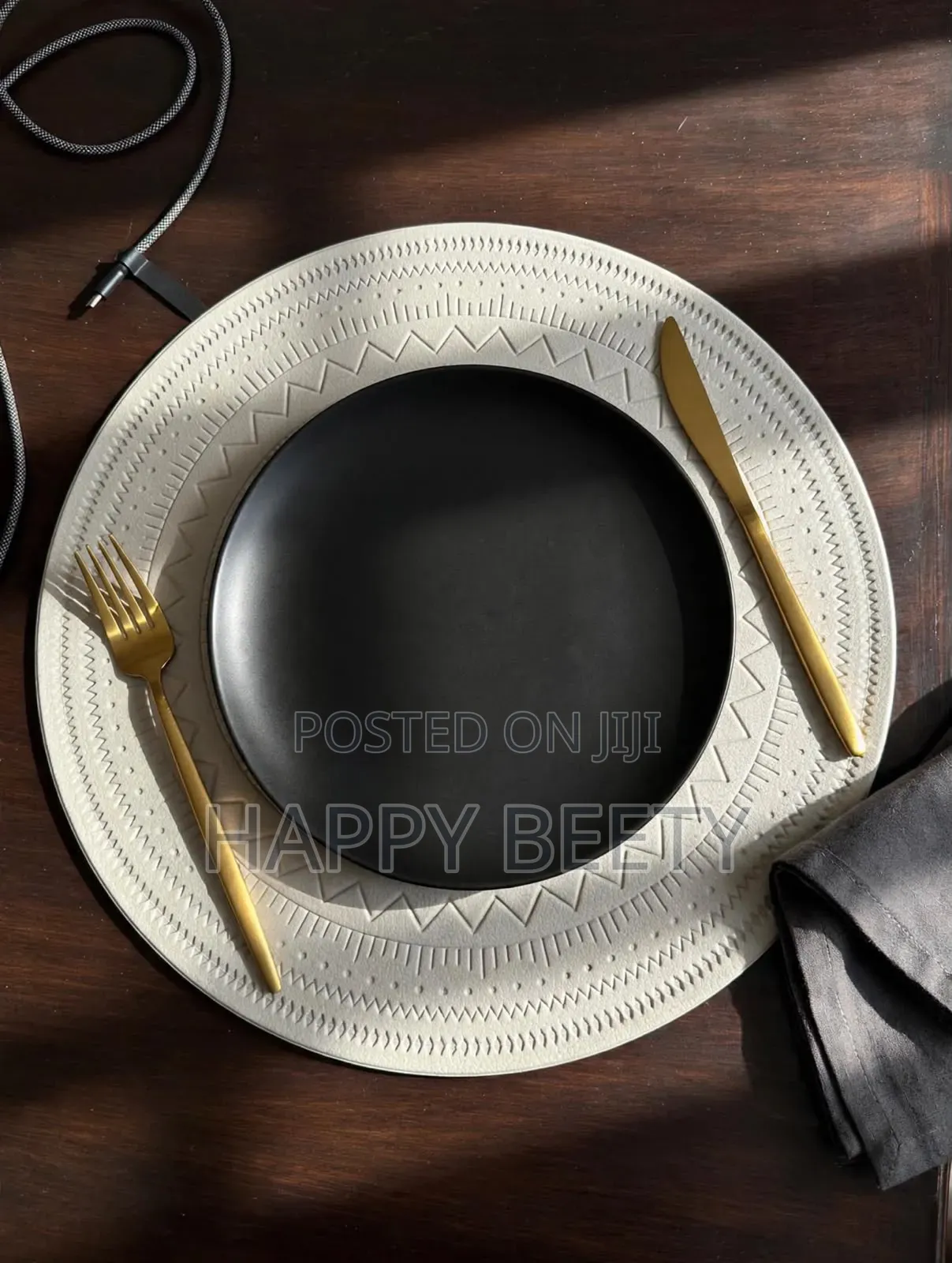 Embossed Black PU Leather Round Placemats