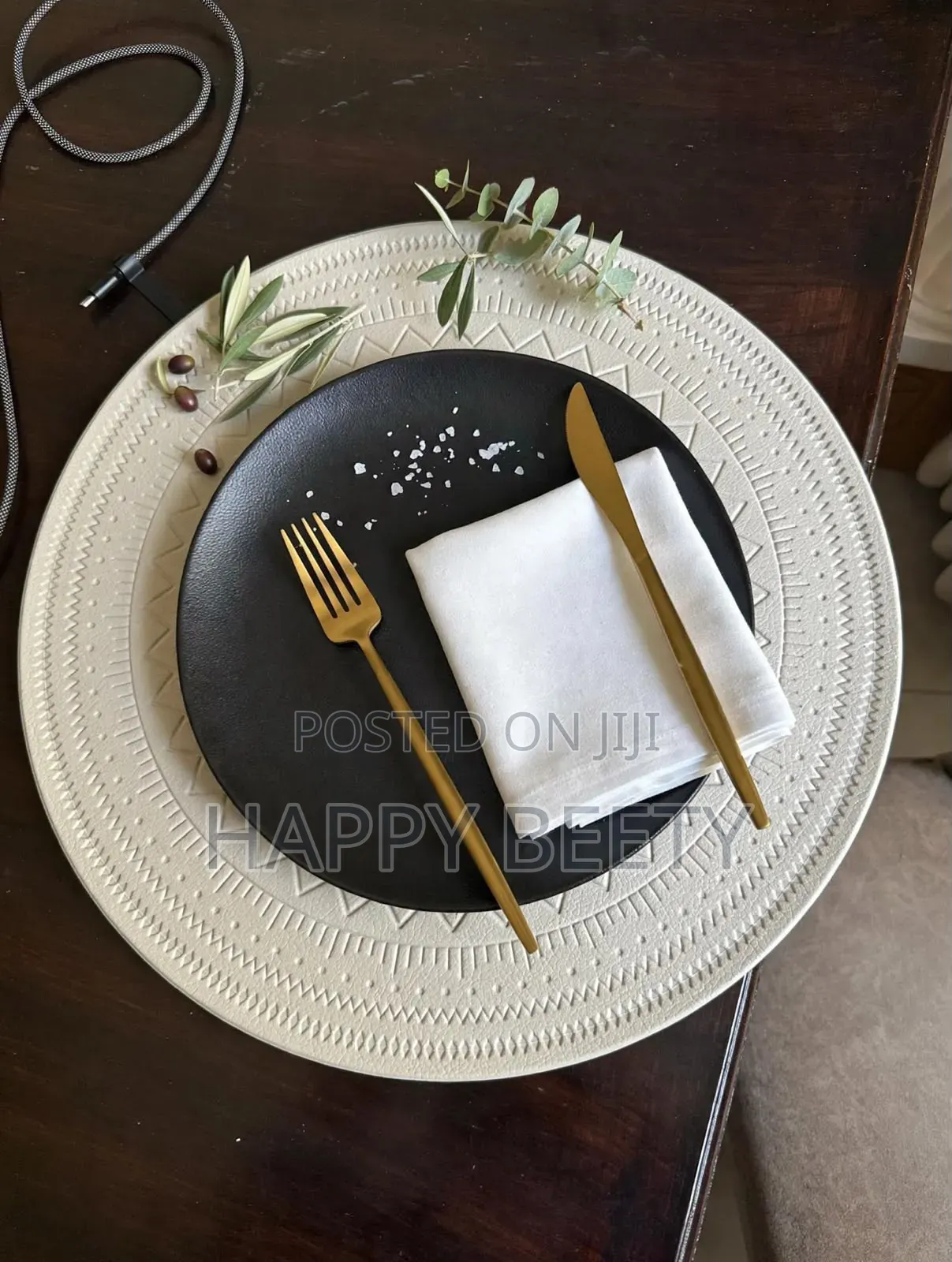 Embossed Black PU Leather Round Placemats