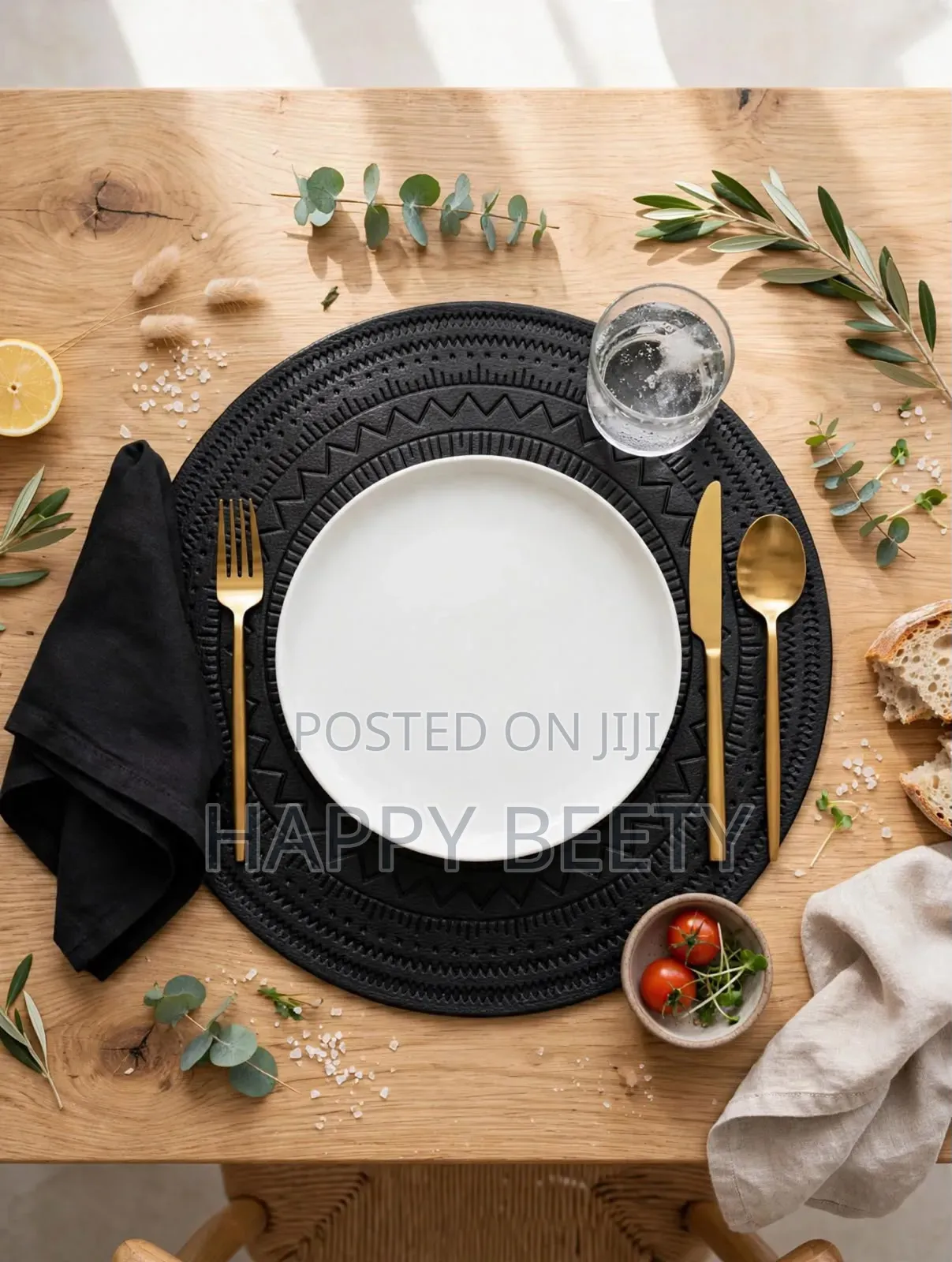 Embossed Black PU Leather Round Placemats