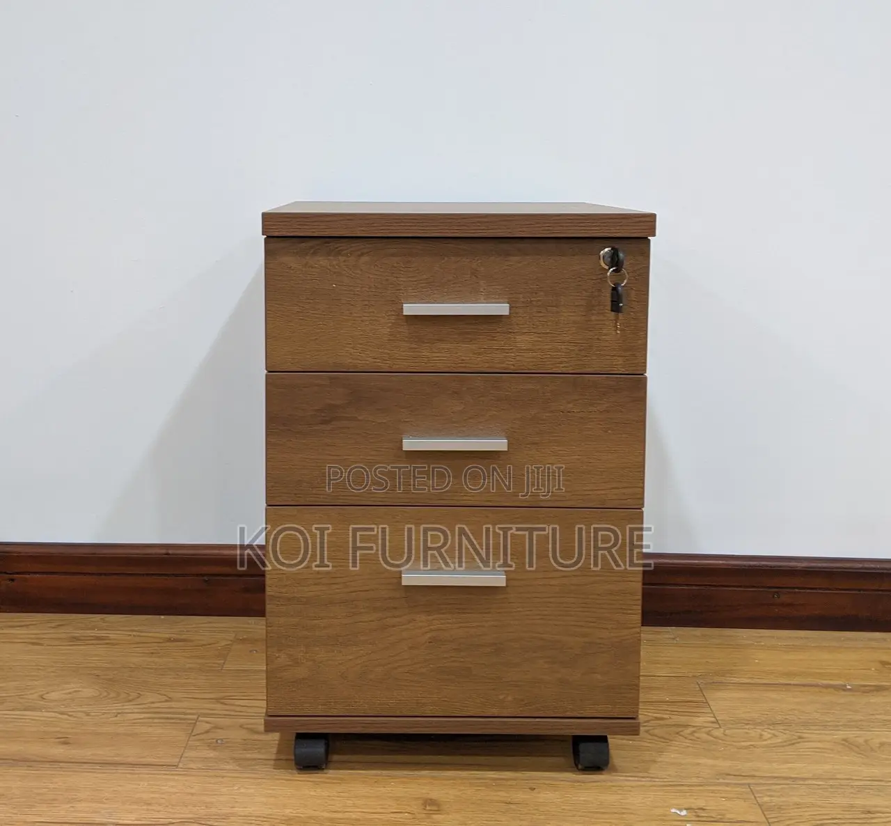 Office Cabinet : VAR Brown Wooden 3-Drawer Mobile Pedestal