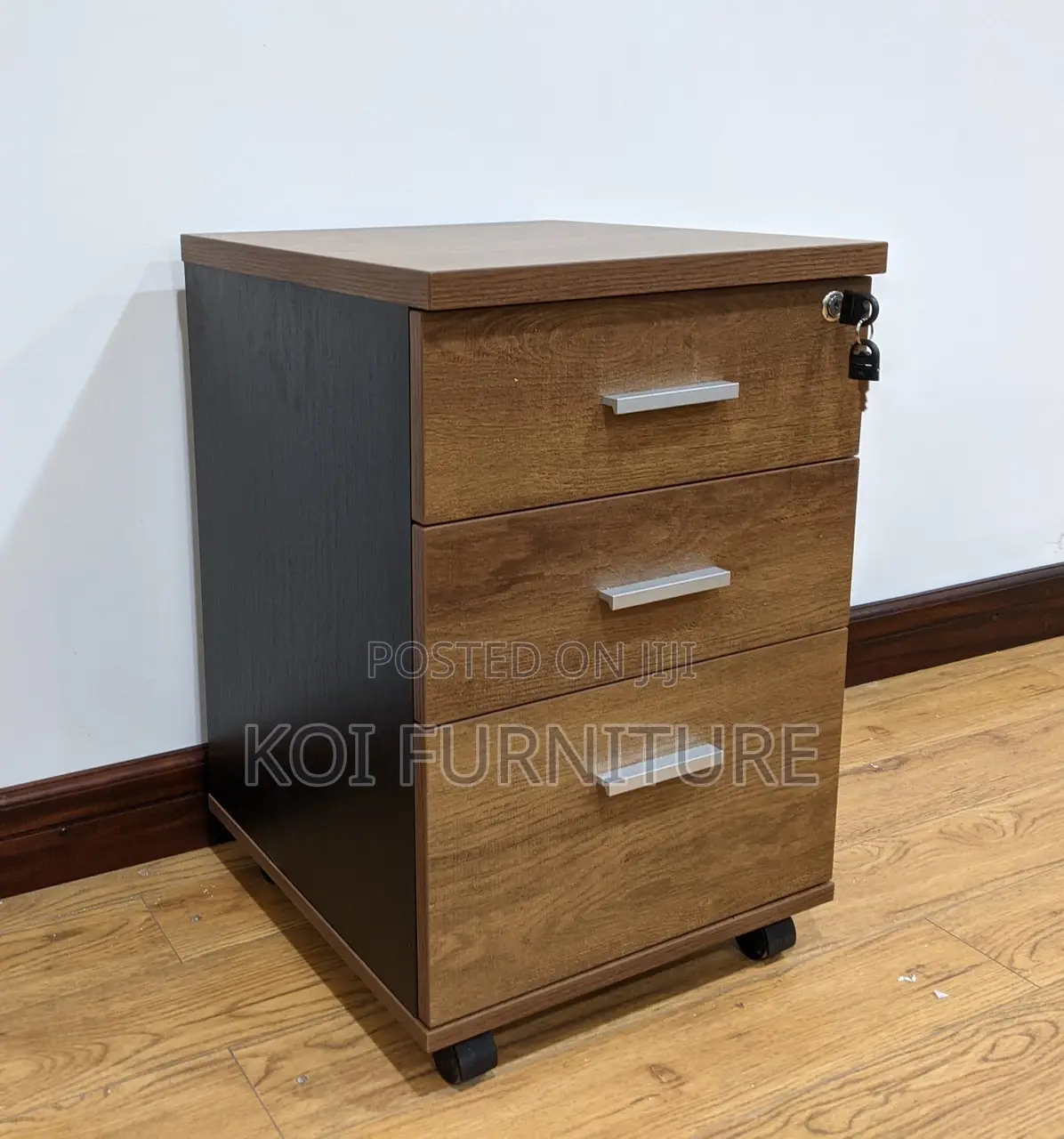 Office Cabinet : VAR Brown Wooden 3-Drawer Mobile Pedestal
