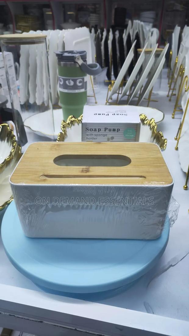 Multifunctional Serviette Box White With Bamboo - main view