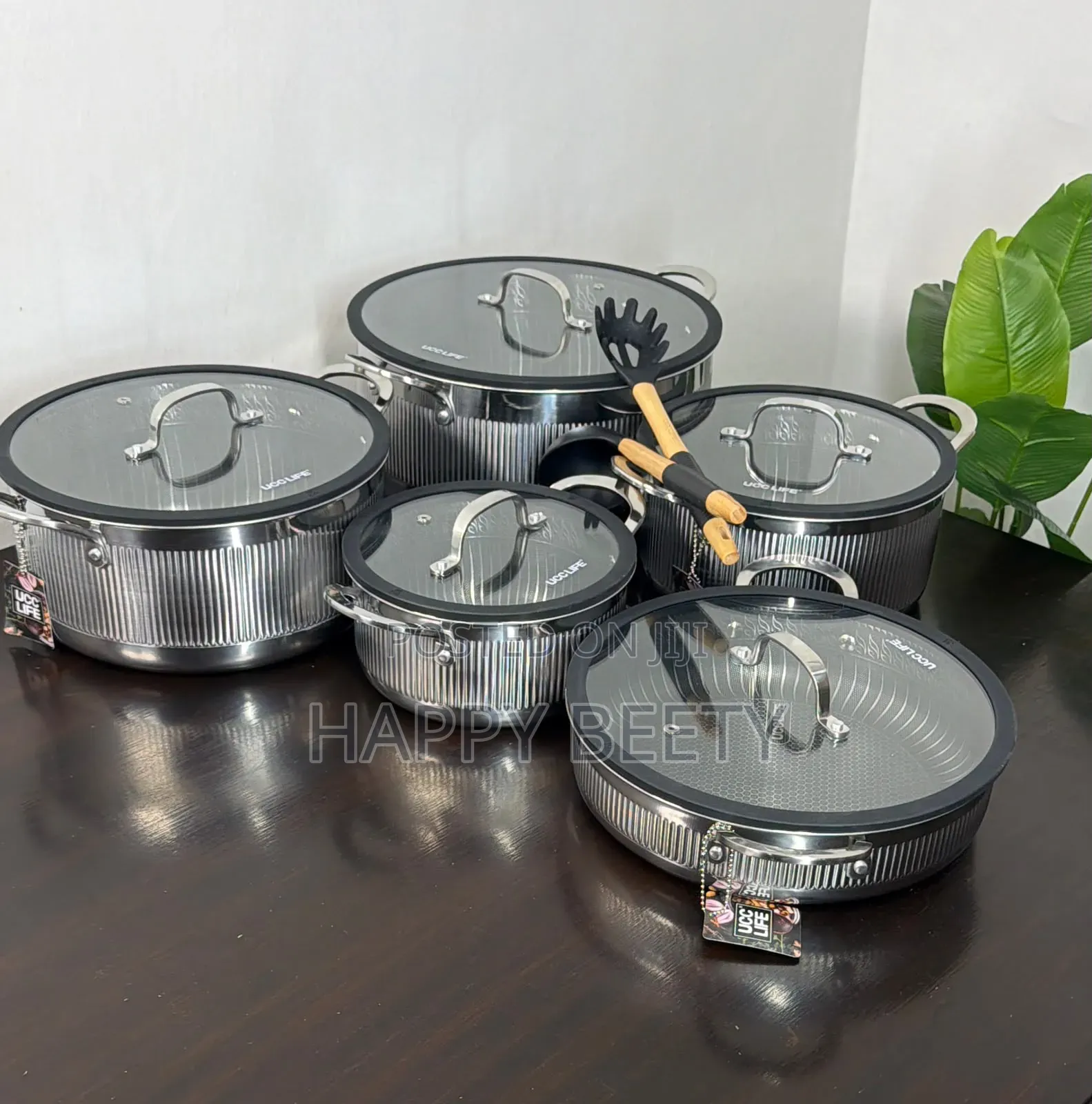 Heavy Duty UCC LIFE 12PCS Triply Ribbed Stainless Steel Pot Set
