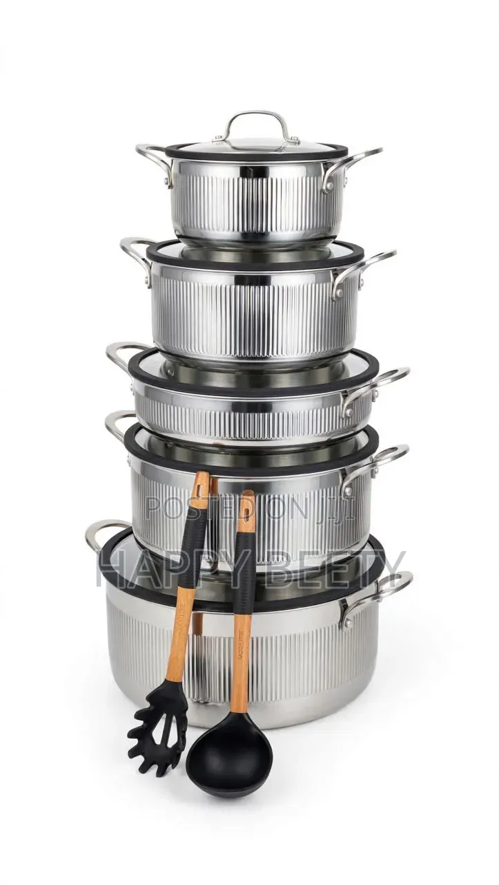 Heavy Duty UCC LIFE 12PCS Triply Ribbed Stainless Steel Pot Set