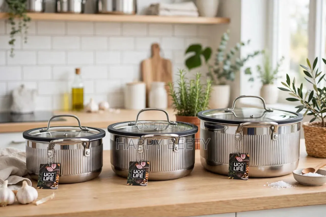 Heavy Duty UCC LIFE 12PCS Triply Ribbed Stainless Steel Pot Set