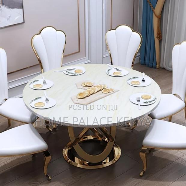 Dining Set; Modern Round Swivel Dining Table Set With Matching Chairs - main view
