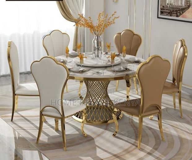 Dining Set; Modern Round Swivel Dining Table Set With Matching Chairs - thumbnail 2