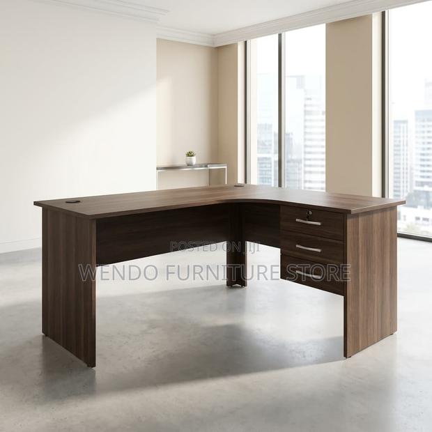 Office Desk : Dark Walnut L-Shaped Office Workstation - thumbnail 2