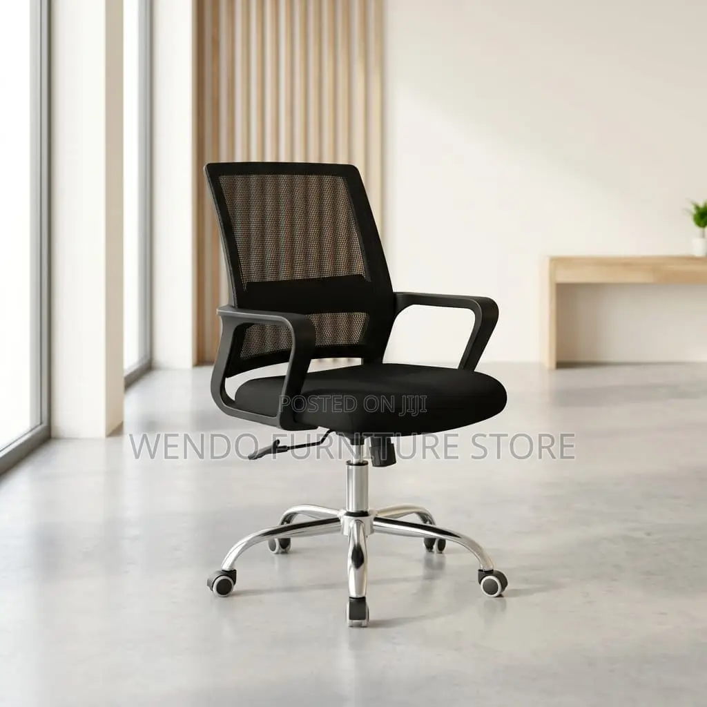 Office Chair : Black Mid-Back Ergonomic Mesh Office Chair