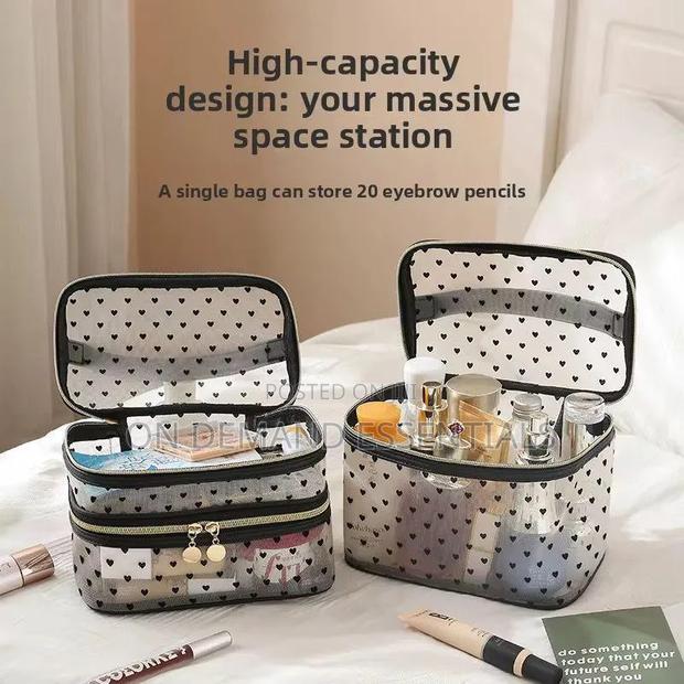 Breathable Cosmetics Organizer Bag Color- Black, Off- White - thumbnail 2