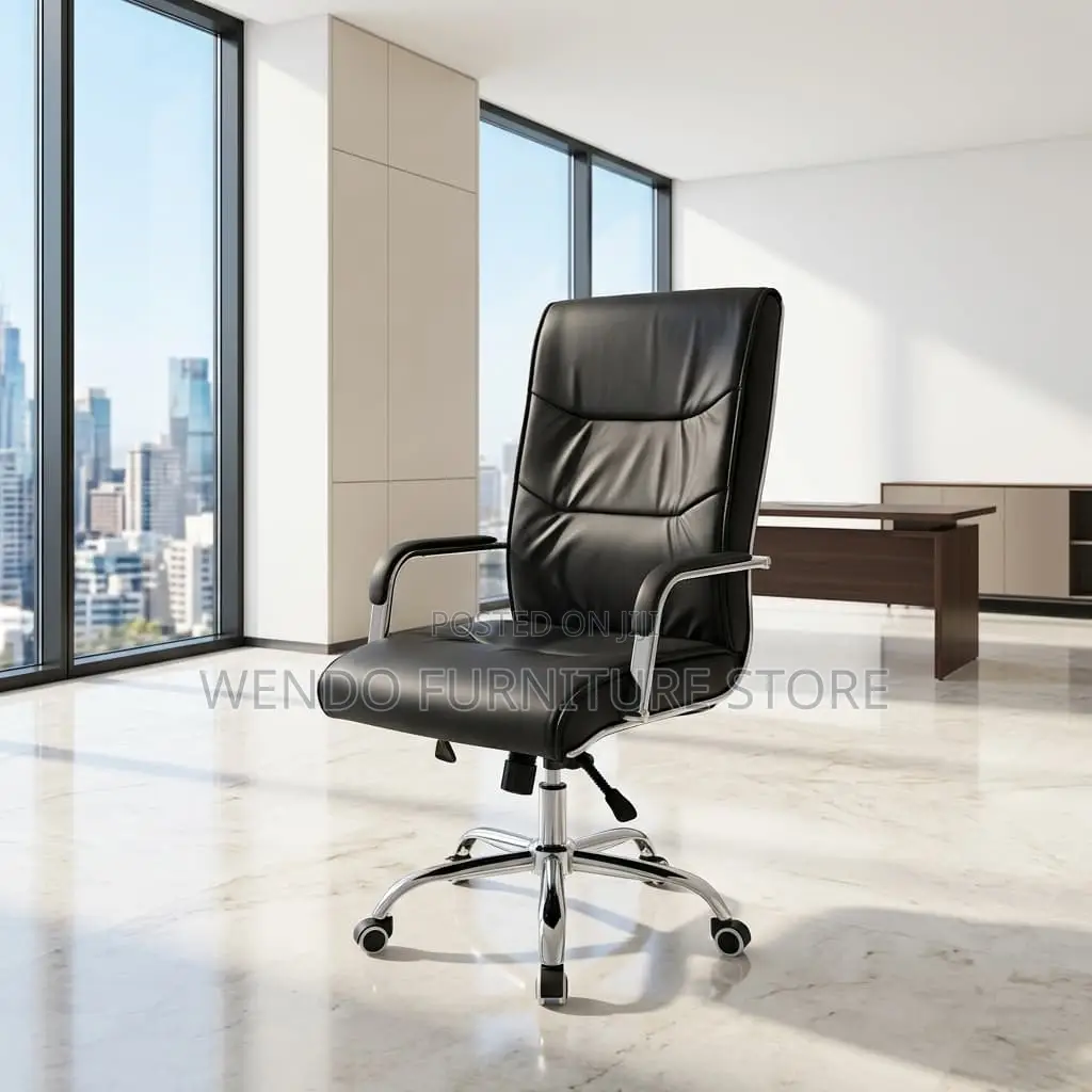 Office Chair : Sleek Black High-Back Executive Leather Office Chair