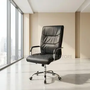 Office Chair : Sleek Black High-Back Executive Leather Office Chair