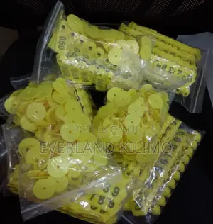 Numbered Yellow Slim Tags With Pins for Goats