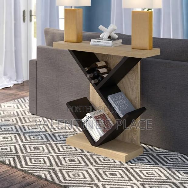 Modern S-Shaped Accent Table With Wine and Book Storage