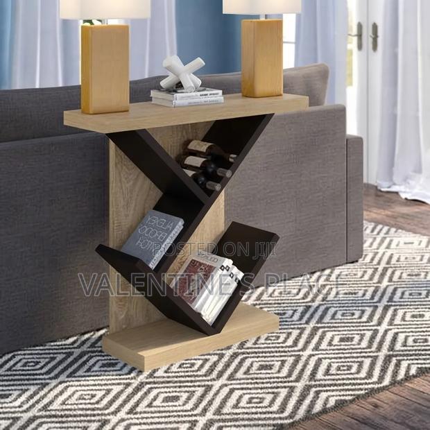 Modern S-Shaped Accent Table With Wine and Book Storage - thumbnail 2