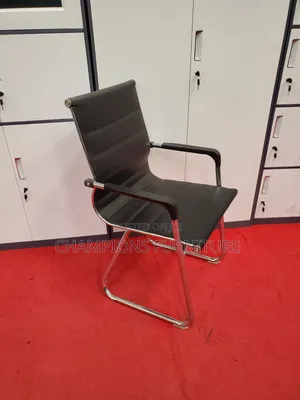 Black Ribbed Leather Visitors/Boardroom Chair