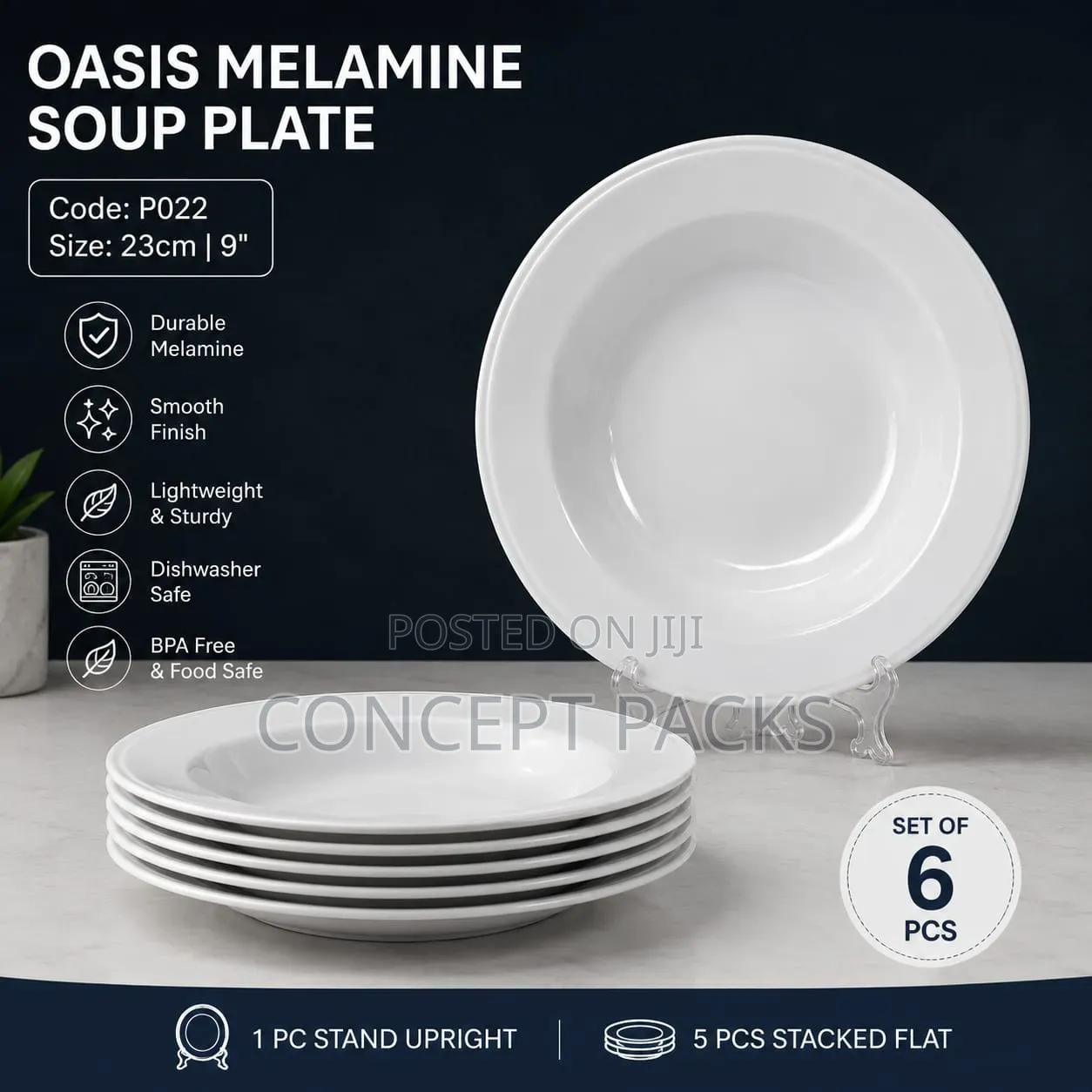 6PCS Oasis Melamine Soup Plate –Size 23cm / 9"
