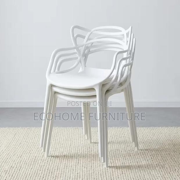 Plastic Chair White Stackable Dining Restaurant Armchair - thumbnail 2
