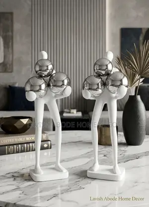White Resin Human Figurine With Metallic Spheres Decor
