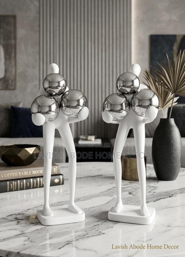 White Resin Human Figurine With Metallic Spheres Decor