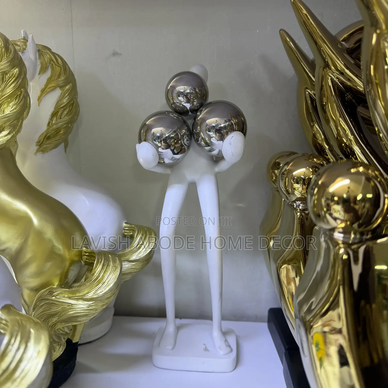 White Resin Human Figurine With Metallic Spheres Decor