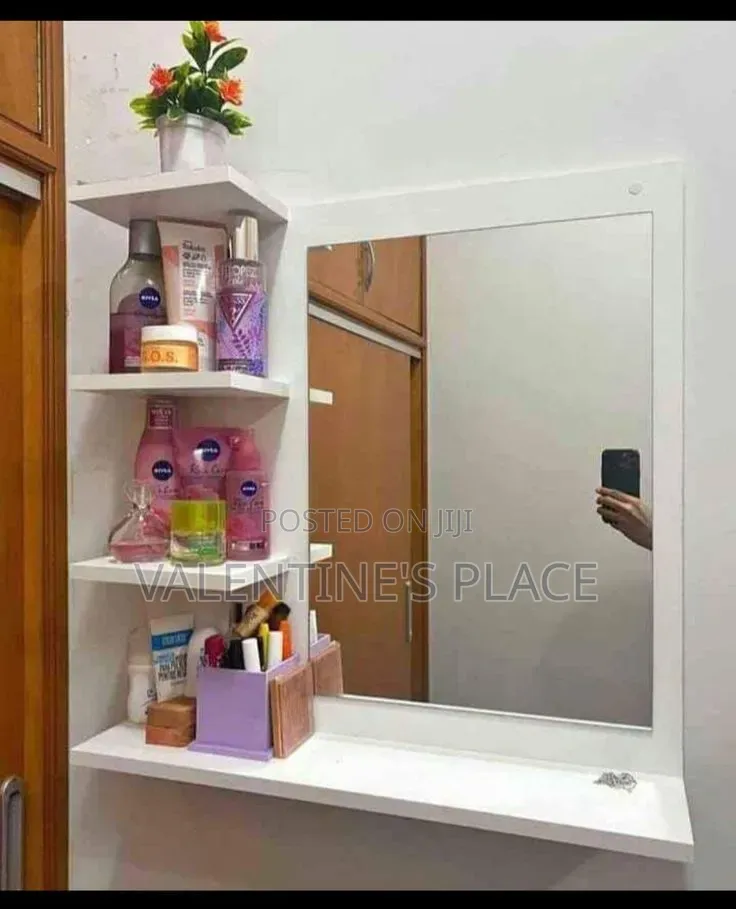 Make Up Station Modern Wall-Mounted Vanity Mirror With Side Storage