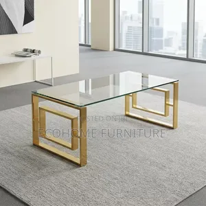 Coffee Table Glass Top Gold Metal Frame Modern Design