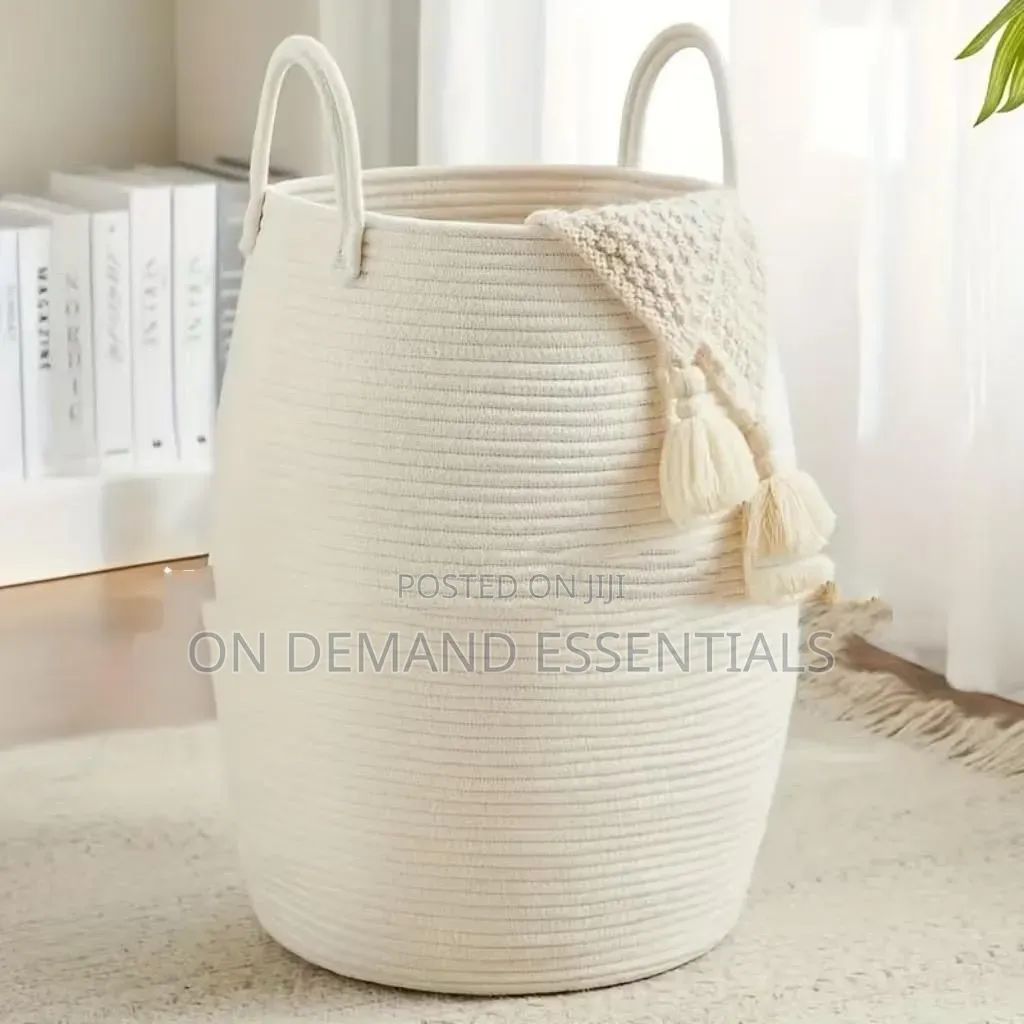 Large 65L Cotton Rope/ Decorative Woven Basket With Extended Handles