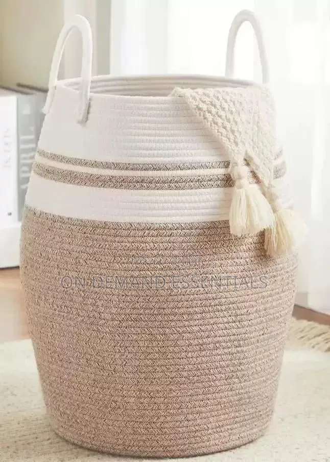 Large 65L Cotton Rope/ Decorative Woven Basket With Extended Handles