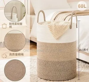 Large Cotton Rope/ Decorative Woven Basket With Handles
