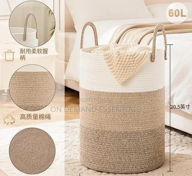 Large Cotton Rope/ Decorative Woven Basket With Handles - main view
