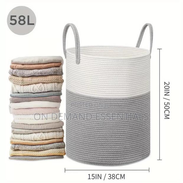 Large Cotton Rope/ Decorative Woven Basket With Handles - thumbnail 2