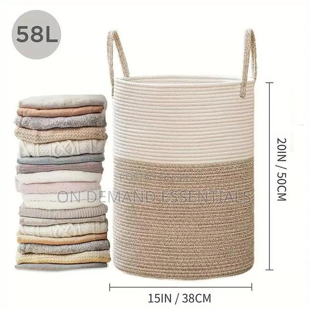 Large Cotton Rope/ Decorative Woven Basket With Handles - thumbnail 3