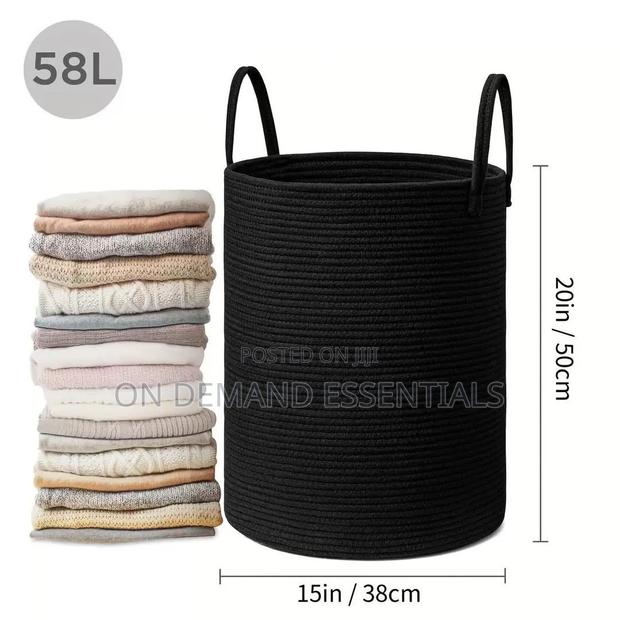 Large Cotton Rope/ Decorative Woven Basket With Handles - thumbnail 4