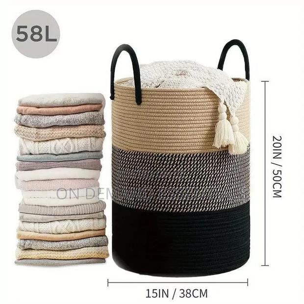 Large Cotton Rope/ Decorative Woven Basket With Handles - thumbnail 5