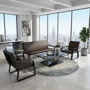 Office Sofa; Five Seaters Black Leather Reception Sofa Set