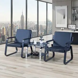 Office Sofa; Five Seaters Black Leather Reception Sofa Set