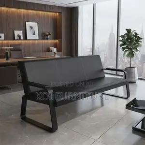 Office Sofa; Five Seaters Black Leather Reception Sofa Set