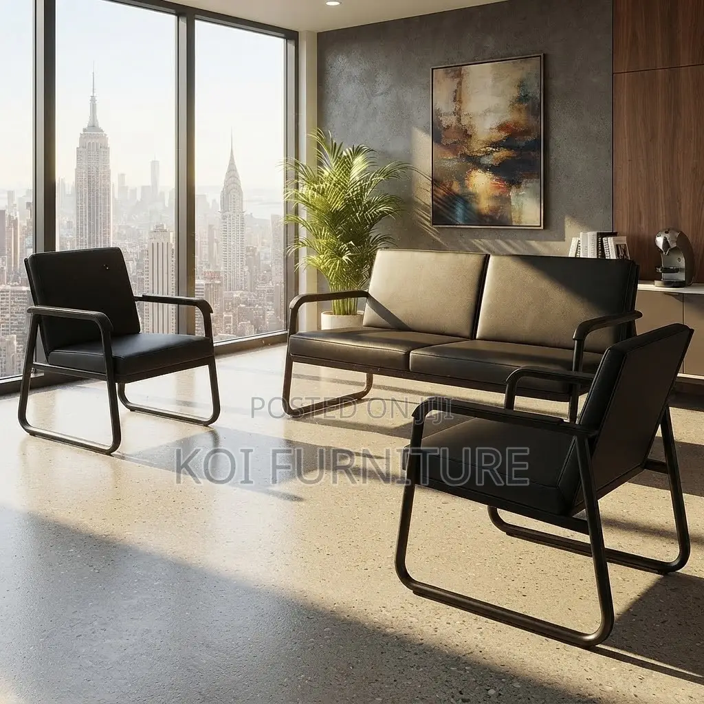 Office Sofa; Five Seaters Black Leather Reception Sofa Set