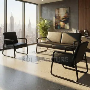 Office Sofa; Five Seaters Black Leather Reception Sofa Set