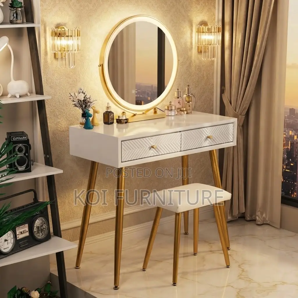 Dresers; Golden White Class Dressing Room Vanity Set