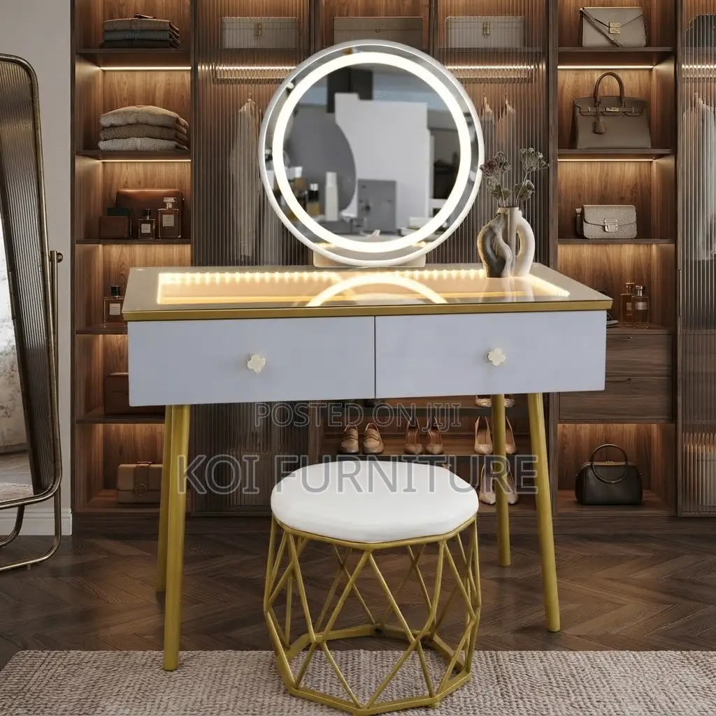 Dresers; Golden White Class Dressing Room Vanity Set