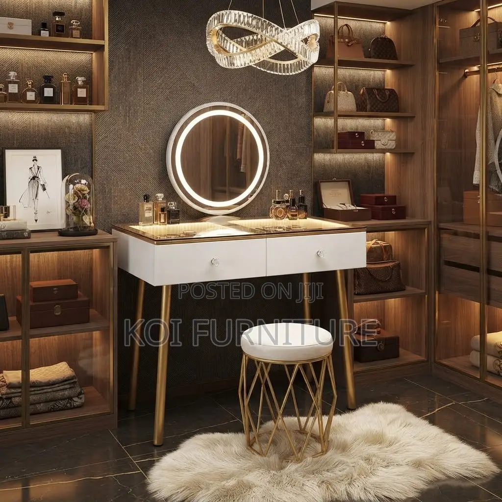 Dresers; Golden White Class Dressing Room Vanity Set