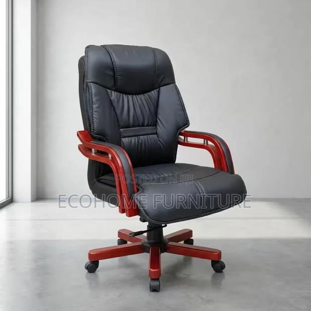 Office Chair Executive Leather High Back Wooden Armrest